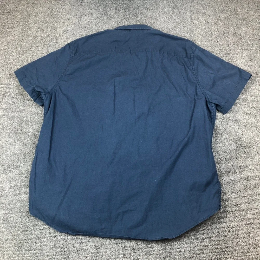 Levis Mens Size XL Short Sleeve Button Down Shirt Navy Blue Pocket Cotton Blend